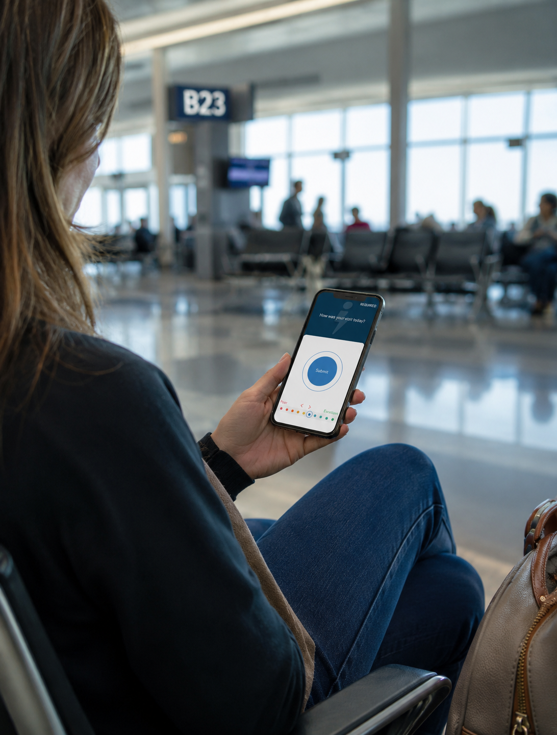 Passenger at airport gate on their phone